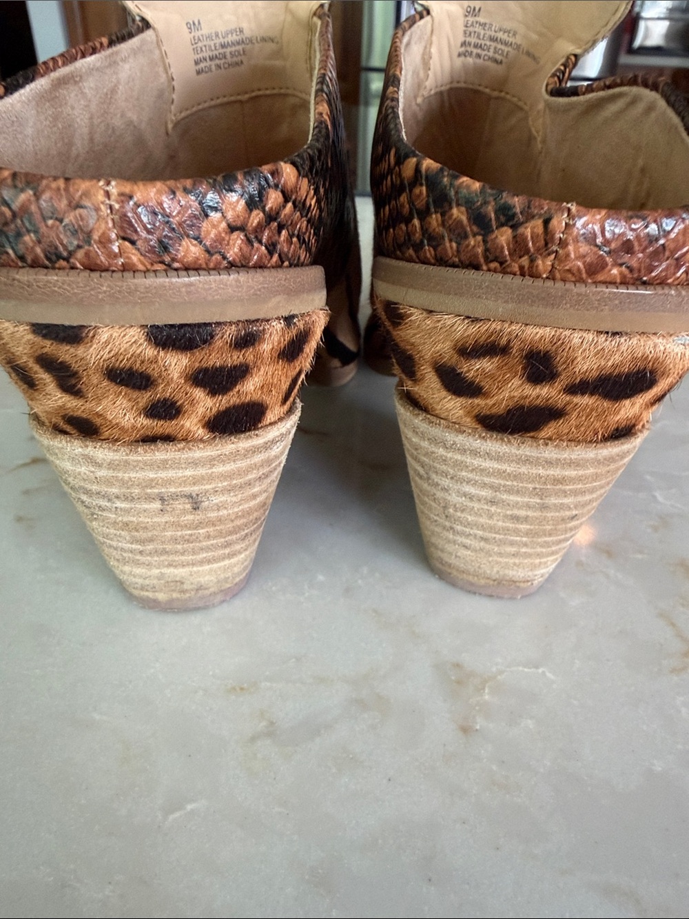 Gianni Bini Tan & Black Animal Print Pointed Mule Booties - Picture 3 of 5
